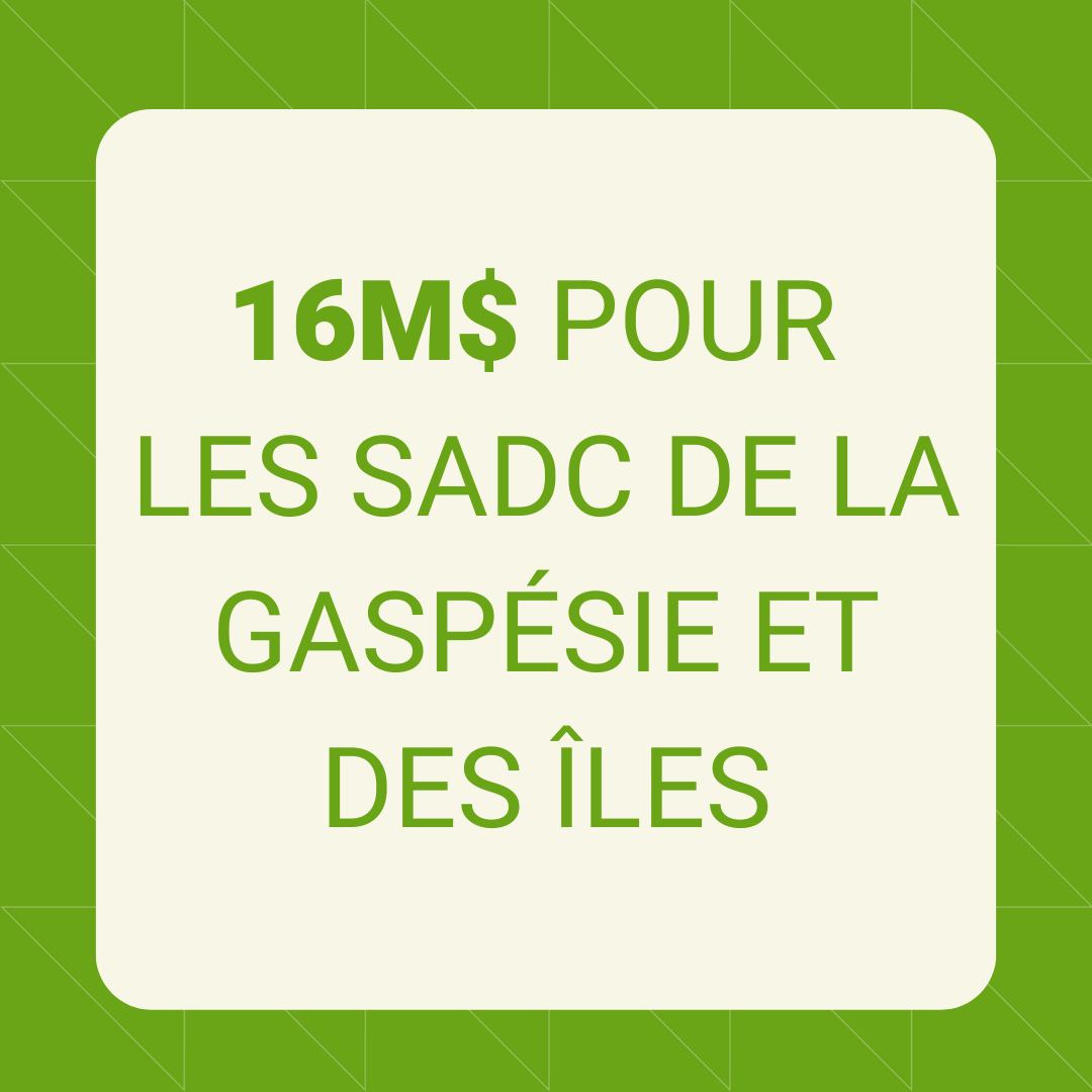 Le gouvernement du Canada réitère son engagement envers les SADC de la Gaspésie et des îles-de-la-Madeleine et investit 16M$